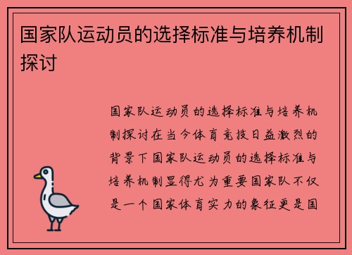 国家队运动员的选择标准与培养机制探讨